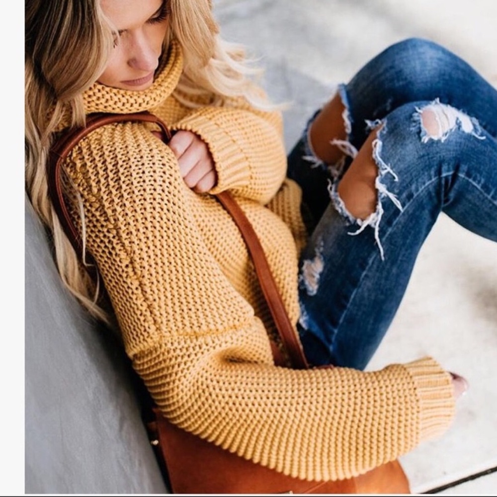 Knit yellow gold Turtleneck Oversized Swea…